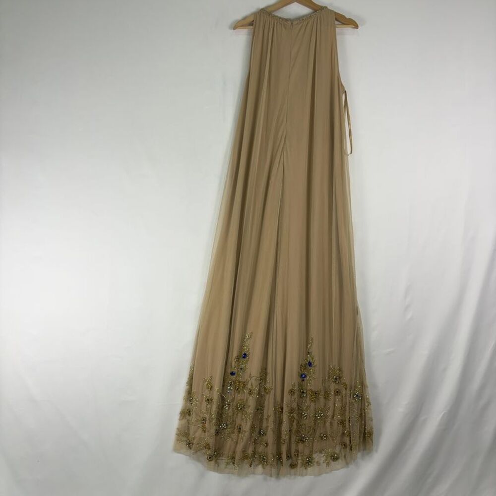 Mac Duggal Cream Maxi Dress with Blue and Gold Accents - Picture 2 of 4